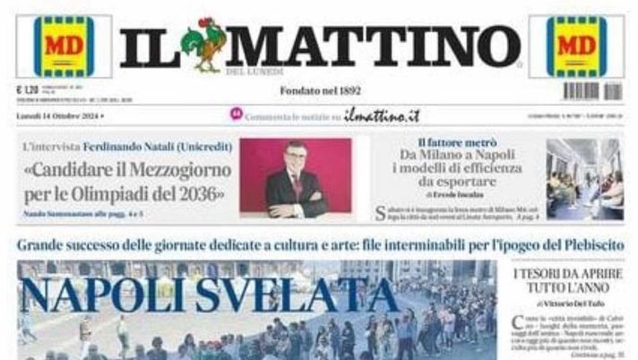 prima pagina il mattino oggi