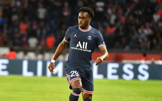 Arnaud Kalimuendo at the PSG vs Strasbourg match in Parc des Princes in Paris, France, on August 14, 2021.(Photo by Lionel Urman/Sipa USA)