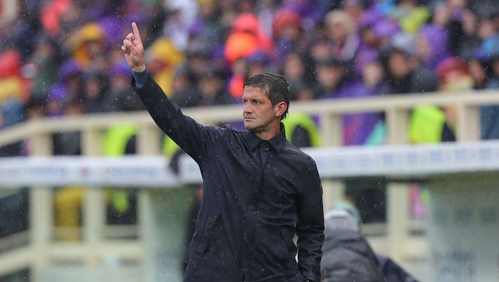 FLORENCE, ITALY - APRIL 13: Head coach Cristian Chivu of Parma gestures during the Serie A match between Fiorentina and Parma at Stadio Artemio Franchi on April 13, 2025 in Florence, Italy. (Photo by Gabriele Maltinti/Getty Images) Chivu
