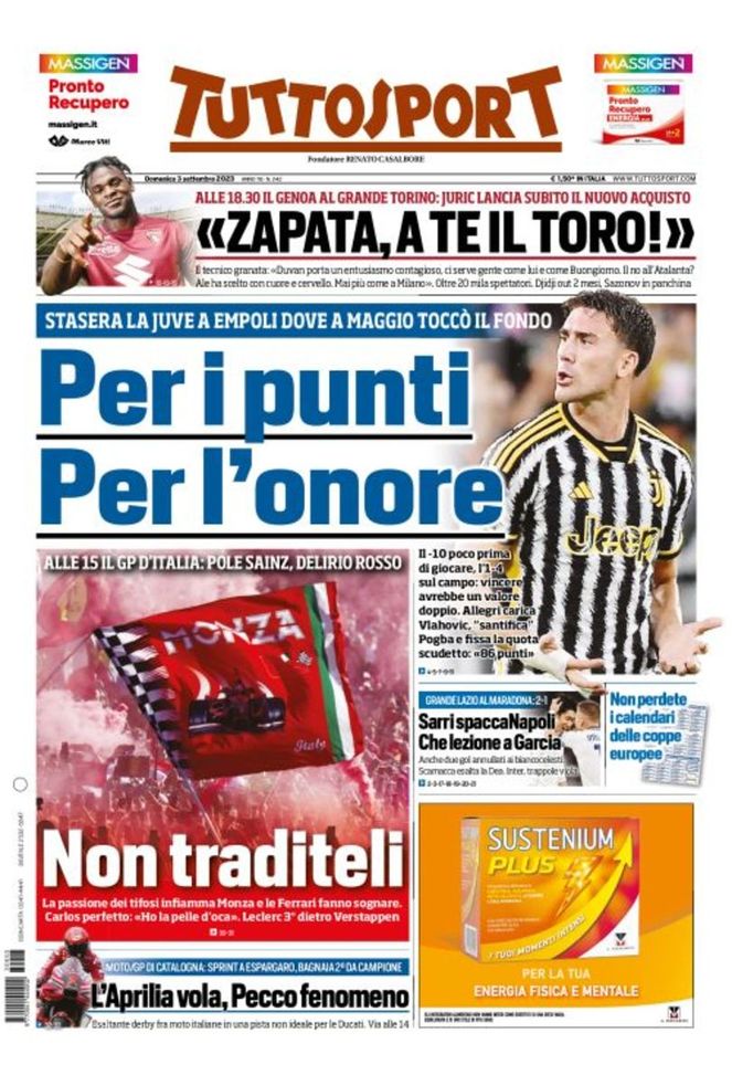 EDICOLA / TS: Juve per i punti e per l’onore. Sarri spacca Napoli - immagine 1