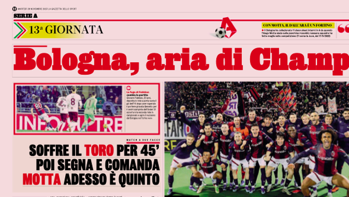Bologna-Torino, le aperture dei quotidiani: è lotta europea- immagine 2