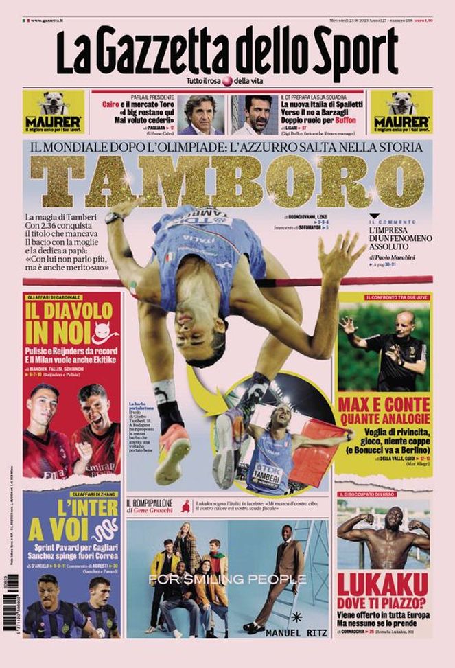Prima pagina La Gazzetta dello Sport 23-08-2023