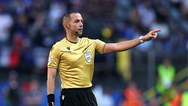 DORTMUND, GERMANY - JUNE 25: Referee Marco Guida gestures during the UEFA EURO 2024 group stage match between France and Poland at Football Stadium Dortmund on June 25, 2024 in Dortmund, Germany. (Photo by Kevin C. Cox/Getty Images) Marco Guida