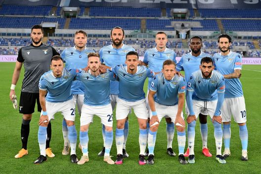 ROME, ITALY - MAY 18: SS Lazio pleyers pose a team photo during the Serie A match between SS Lazio and Torino FC at Stadio Olimpico on May 18, 2021 in Rome, Italy. The match, despite it's not postponed by Lega Serie A, will not be played as Torino team need to observe a home quarantine until midnight on Tuesday due to Covd-19. (Photo by Marco Rosi - SS Lazio/Getty Images)