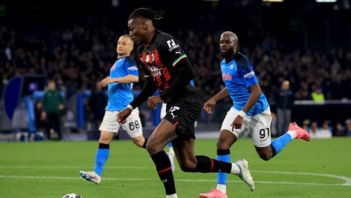 NAPLES, ITALY - APRIL 18: Rafael Leao of AC Milan in action during the UEFA Champions League quarterfinal second leg match between SSC Napoli and AC Milan at Stadio Diego Armando Maradona on April 18, 2023 in Naples, Italy. (Photo by Giuseppe Cottini/AC Milan via Getty Images) Milan
