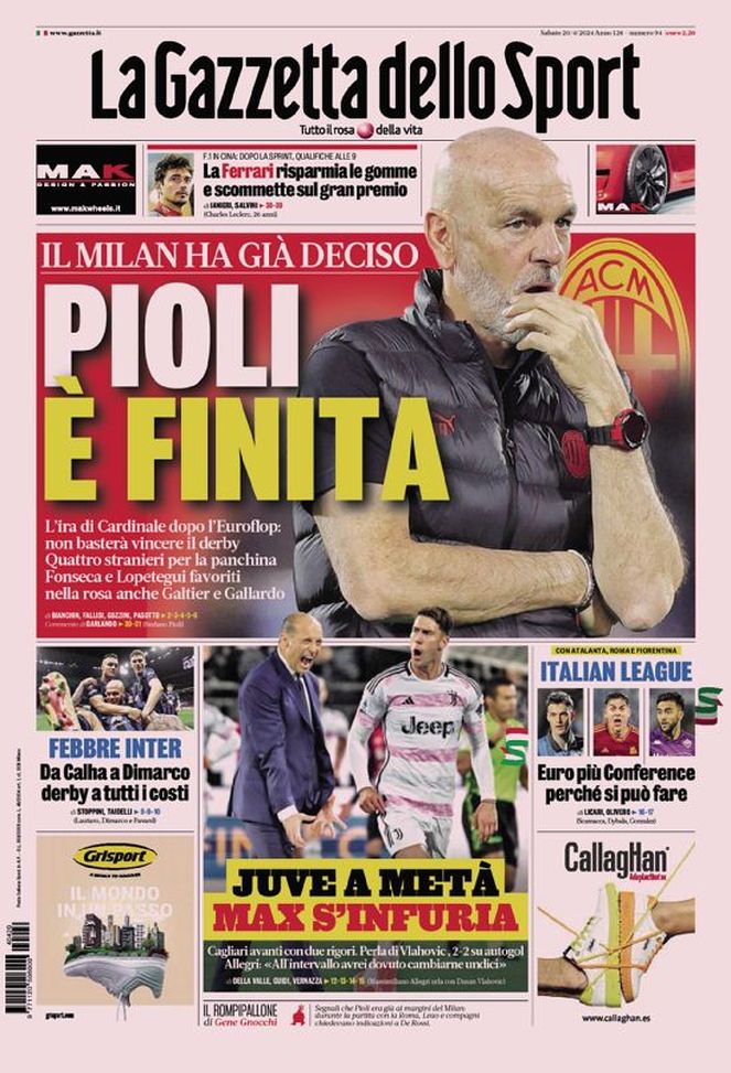 Prima Pagina Gazzetta dello Sport 20 aprile