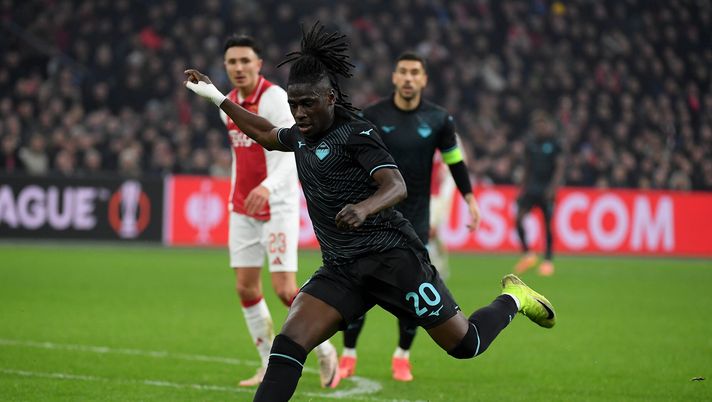 AMSTERDAM, NETHERLANDS - DECEMBER 12: Loum Tchaouna of SS azio in action during the UEFA Europa League 2024/25 League Phase MD6 match between AFC Ajax and S.S. Lazio at Johan Cruijff Arena on December 12, 2024 in Amsterdam, Netherlands. (Photo by Marco Rosi - SS Lazio/Getty Images) Tchaouna