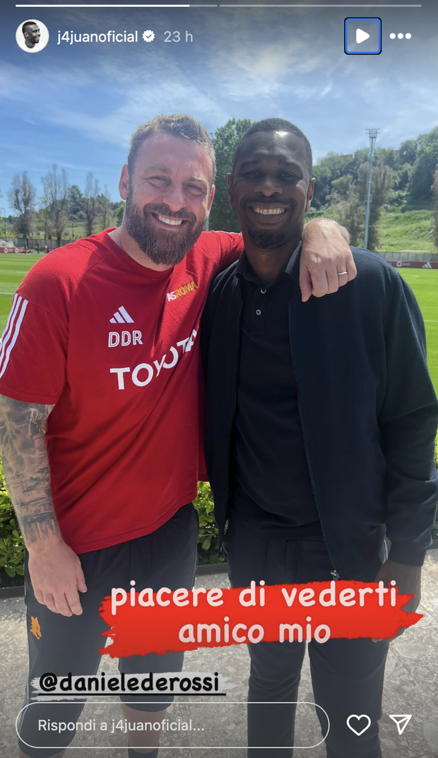 Roma, Juan fa visita a Trigoria e ritrova De Rossi: “Un piacere vederti amico mio”- immagine 2