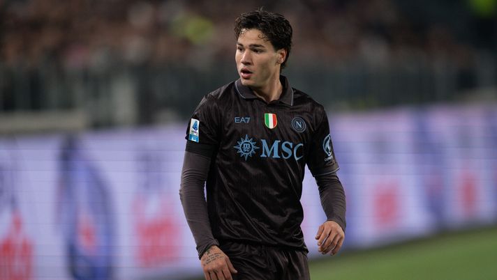 TURIN, ITALY - JANUARY 25: Antonio Vergara of Napoli in action during the Serie A match between Juventus FC and SSC Napoli at Allianz Stadium on January 25, 2026 in Turin, Italy. (Photo by SSC NAPOLI/SSC NAPOLI via Getty Images) vergara napoli