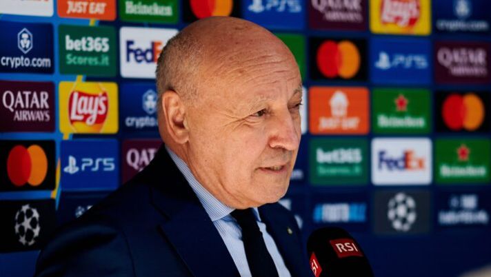 COMO, ITALY - MAY 26: President CEO Giuseppe Marotta of FC Internazionale speaks with the media during the UEFA Champions League Final Media Day access at the club's training ground BPER Training Centre at Appiano Gentile on May 26, 2025 in Como, Italy. (Photo by Mattia Ozbot - Inter/Inter via Getty Images) Marotta: “Gioca Martinez, ma Sommer è il titolare. Sui nuovi e i commenti su Chivu…” - immagine 1