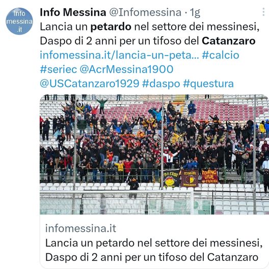 Serie C, DASPO di 2 anni per un petardo lanciato durante il derby del Sud- immagine 2