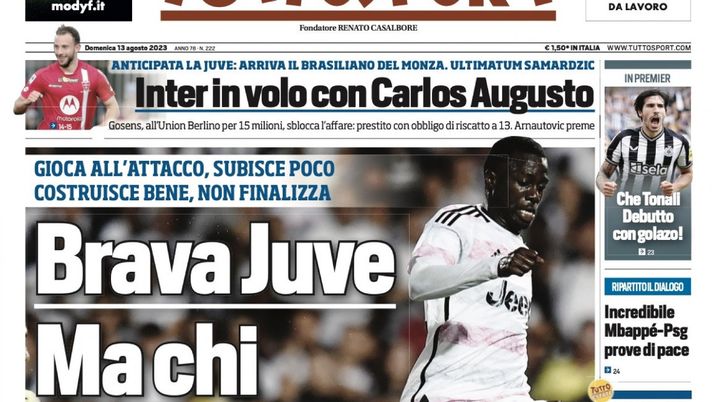 EDICOLA / TS: Inter in volo con Carlos Augusto. Gosens via. Ultimatum Samardzic - immagine 1