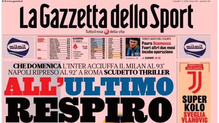 PRIMA PAGINA GAZZETTA DELLO SPORT OGGI: “Inzaghi al rinnovo, ci metto la firma”