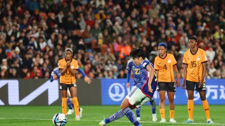 HAMILTON, NEW ZEALAND - JULY 22: Riko Ueki of Japan retakes a penalty to score her team's fifth goal during the FIFA Women's World Cup Australia & New Zealand 2023 Group C match between Zambia and Japan at Waikato Stadium on July 22, 2023 in Hamilton, New Zealand. (Photo by Catherine Ivill/Getty Images)