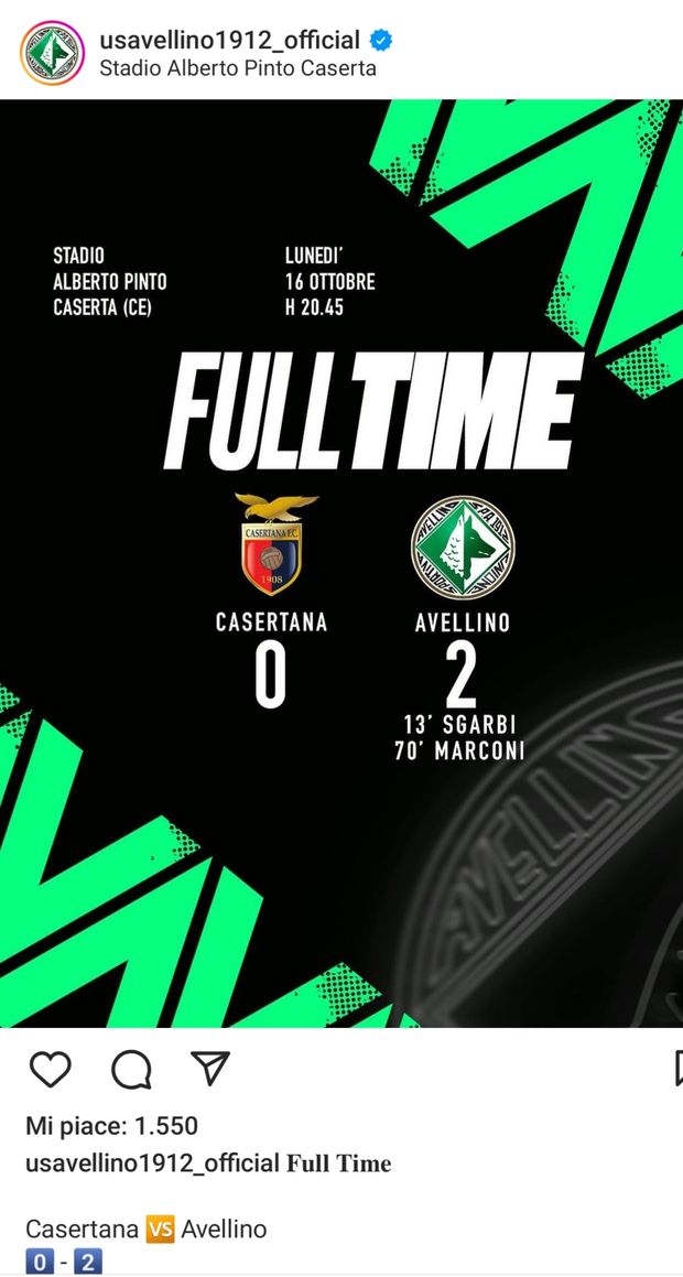 Avellino, derby vinto a Caserta e striscione contro l’Osservatorio: “Noi fratelli, voi incompetenti”- immagine 2