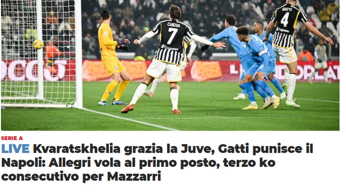 CDS Kvaratskhelia grazia la Juve, Gatti punisce il Napoli - immagine 1