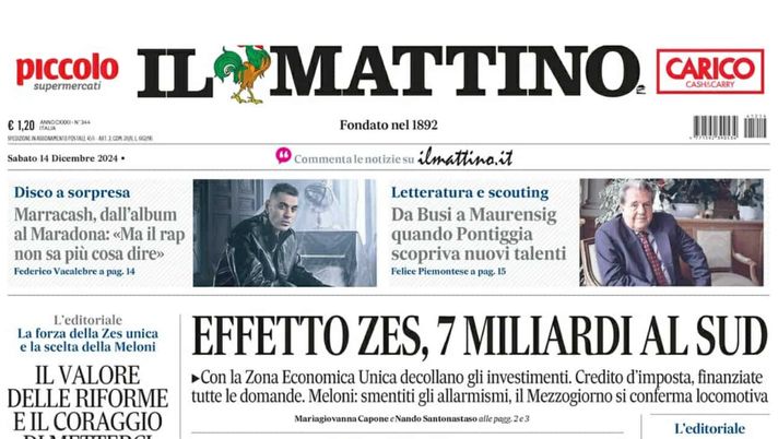 prima pagina il mattino oggi