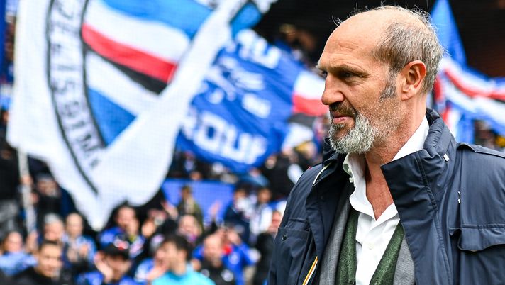 GENOA, ITALY - MARCH 19: Marco Lanna chairman of Sampdoria greets the crowd after the Serie A match between UC Sampdoria and Hellas Verona at Stadio Luigi Ferraris on March 19, 2023 in Genoa, Italy. (Photo by Simone Arveda/Getty Images)  Sampdoria