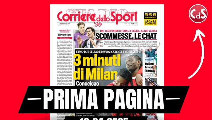 Prima pagina Corriere dello Sport: 3 minuti di Milan. Conceicao vuole l'Europa League Prima pagina Corriere dello Sport: 3 minuti di Milan. Conceicao vuole l'Europa League