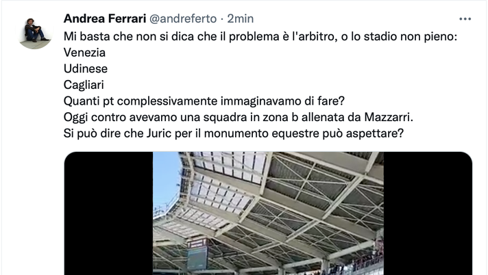 Torino-Cagliari 1-2, le reazioni social: “Mazzarri felice, noi no…” - immagine 1