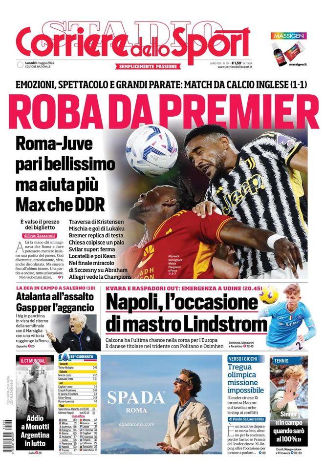EDICOLA / CdS: Roma-Juve, roba da Premier. Pari aiuta più Allegri che De Rossi - immagine 1