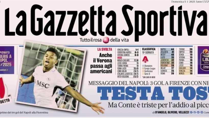 PRIMA PAGINA GAZZETTA DELLO SPORT OGGI: “Testa tosta. Messaggio del Napoli” - immagine 1