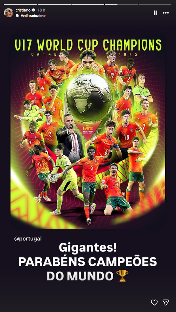 I complimenti di CR7 al Portogallo U17 su Instagram Portogallo Cristiano Ronaldo