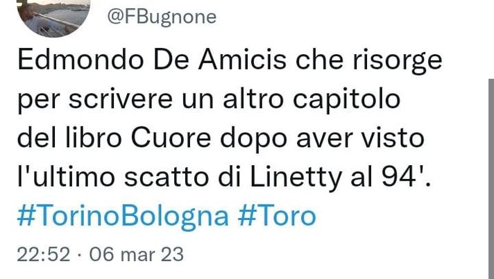 Torino-Bologna 1-0, le reazioni social: “Linetty da libro Cuore di De Amicis” - immagine 1