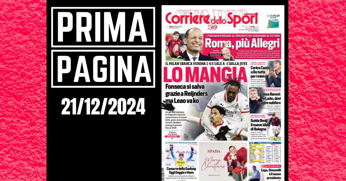 Prima pagina Corriere dello Sport: Milan, Fonseca si salva grazie a Reijnders