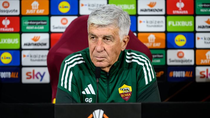 ROME, ITALY - NOVEMBER 26: AS Roma coach Gian Piero Gasperini during press conference at Centro Sportivo Fulvio Bernardini on November 26, 2025 in Rome, Italy. (Photo by Luciano Rossi/AS Roma via Getty Images) gasperini roma