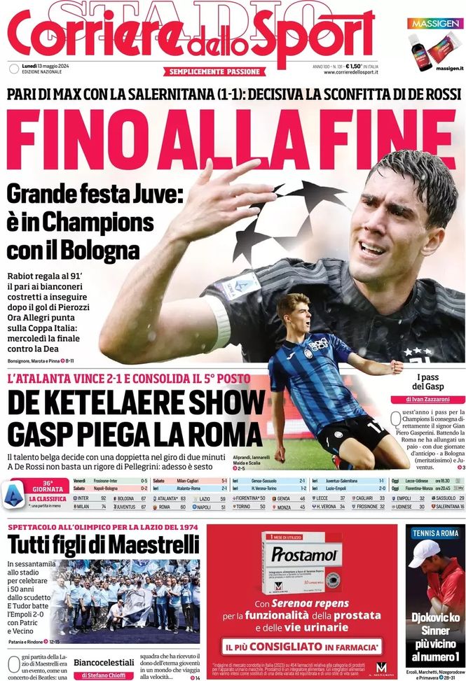 EDICOLA CdS – Grande festa Juve: è in Champions League con il Bologna - immagine 1