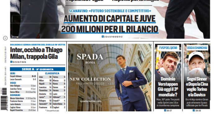 EDICOLA TS / Inter, occhio a Thiago. Milan, trappola Gila. Allegri-Juric, guai a chi perde - immagine 1
