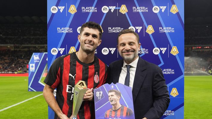 MILAN, ITALY - OCTOBER 24: Christian Pulisic of AC Milan players of the month prior to the Serie A match between AC Milan and Pisa SC at Giuseppe Meazza Stadium on October 24, 2025 in Milan, Italy. (Photo by Claudio Villa/AC Milan via Getty Images)  milan-pulisic-infortunio-serie-a