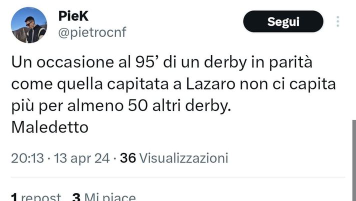 Torino-Juventus 0-0, reazioni social: “Quando ci ricapita? Mannaggia a Lazaro” - immagine 1