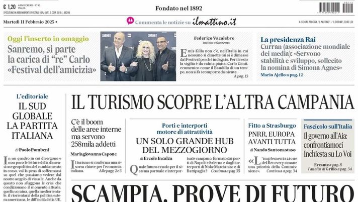 prima pagina il mattino oggi