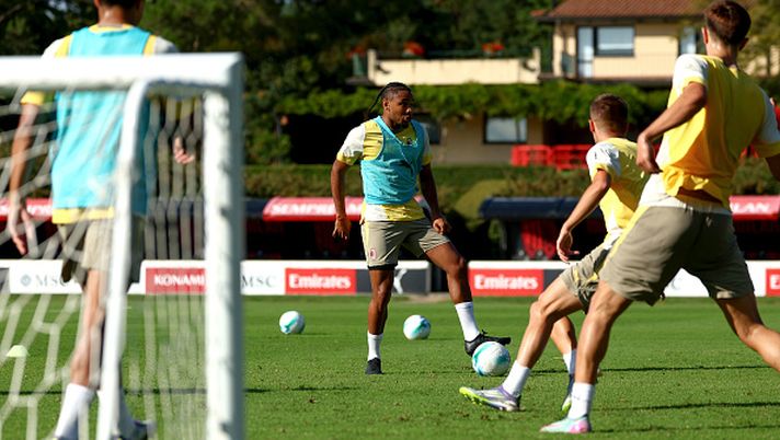 CAIRATE, ITALY - SEPTEMBER 10: Christopher Nkunku of AC Milan in action during an AC Milan training session at Milanello on September 10, 2025 in Cairate, Italy. (Photo by Giuseppe Cottini/AC Milan via Getty Images)  Milan