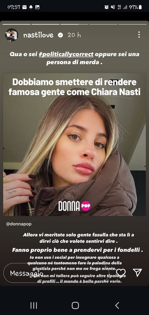 Chiara Nasti nel mirino per le dichiarazioni contro un vaccino. Lei: “Vi meritate gente fasulla”- immagine 3