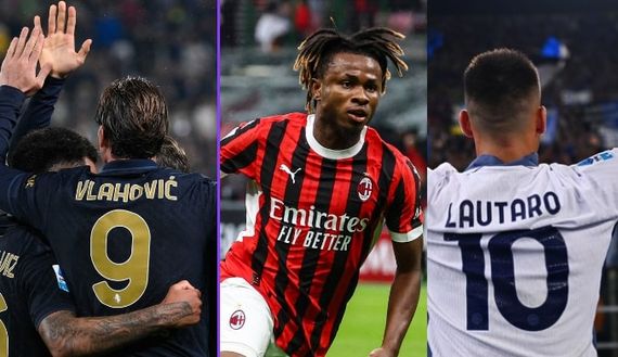 Esultanza di Vlahovic (Juventus), Chukwueze (Milan) e Lautaro Martinez (Inter)
