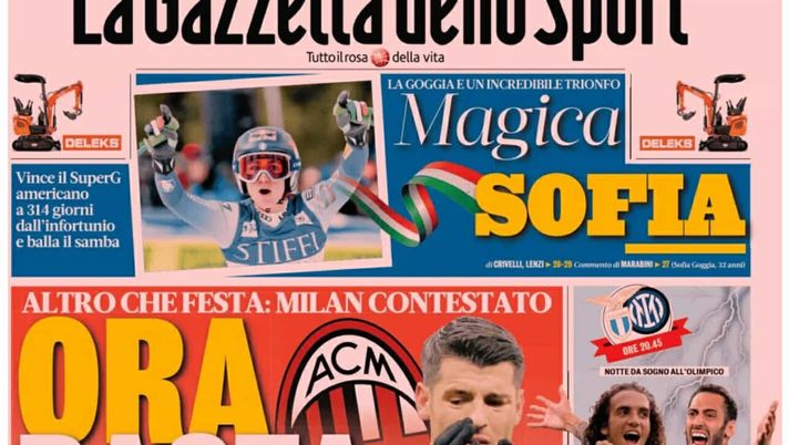 PRIMA PAGINA GAZZETTA DELLO SPORT: “Milan contestato: ora basta” PRIMA PAGINA GAZZETTA DELLO SPORT OGGI: “Inzaghi al rinnovo, ci metto la firma”