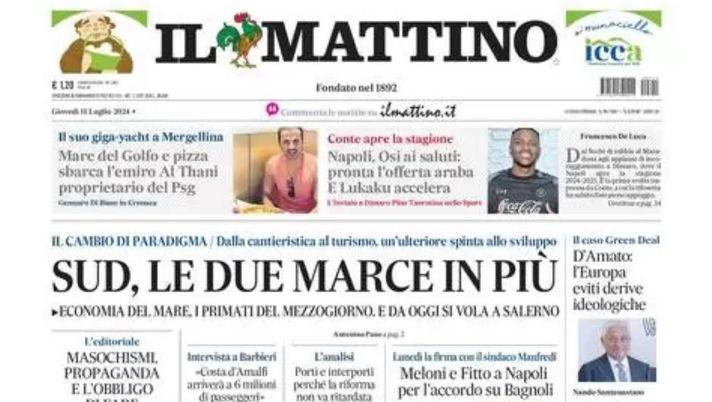 PRIMA PAGINA IL MATTINO OGGI: “Osi ai saluti: pronta l’offerta araba. E Lukaku accelera” prima pagina il mattino oggi