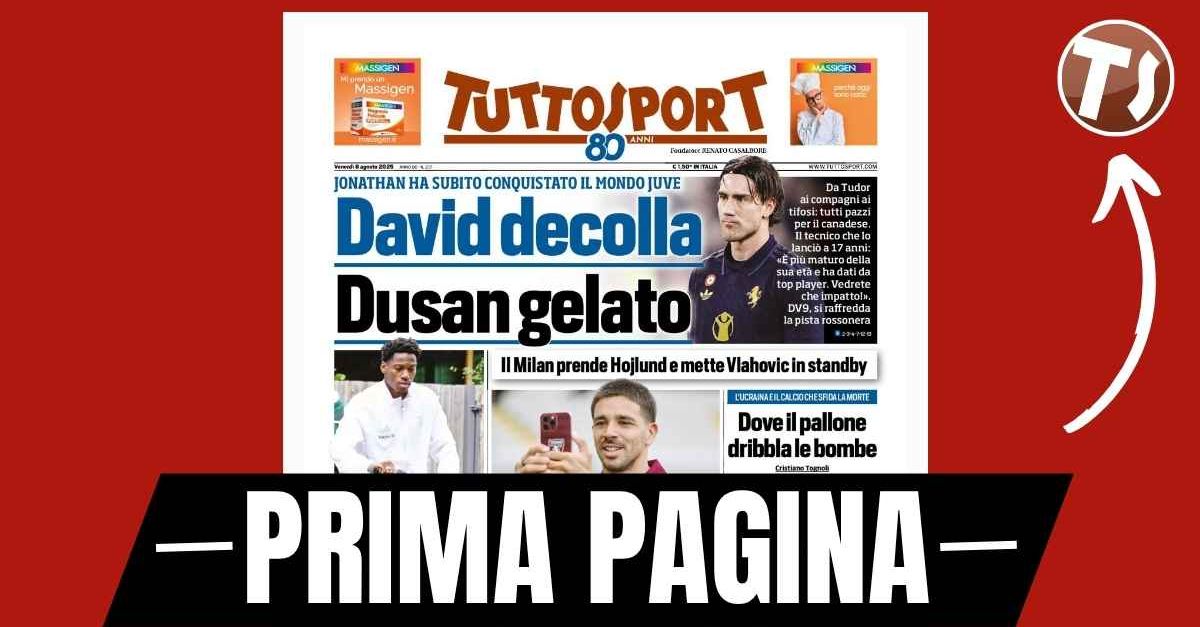 prima pagina tuttosport il milan prende hojlund vlahovic in stand by