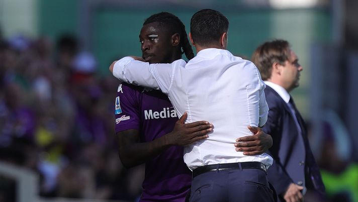 FLORENCE, ITALY - MARCH 30: Moise Kean and Head coach Raffaele Palladino manager of ACF Fiorentina reacts during the Serie A match between Fiorentina and Atalanta at Stadio Artemio Franchi on March 30, 2025 in Florence, Italy. (Photo by Gabriele Maltinti/Getty Images) Bucchioni sulla Gazzetta: “Kean da coccolare, sulla strada di Bati, Toni e Gila” - immagine 1
