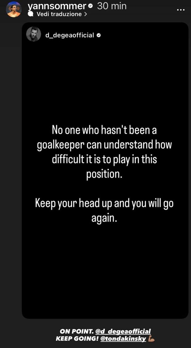 Yann Sommer fa squadra con De Gea e manda un messaggio di conforto a Kinsky sui social- immagine 3