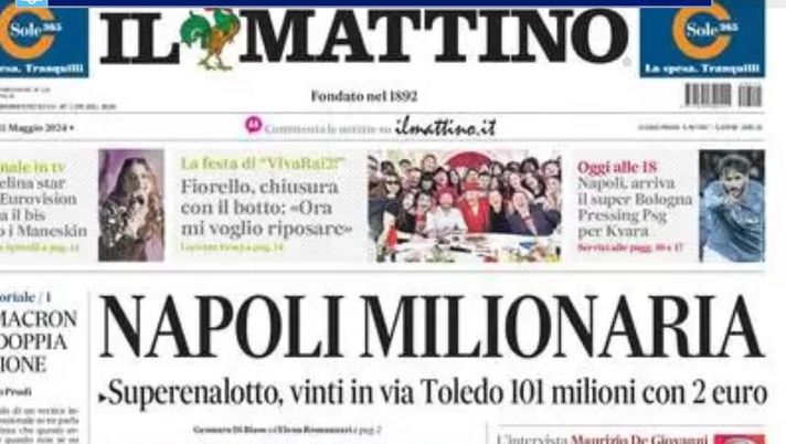 prima pagina il mattino oggi