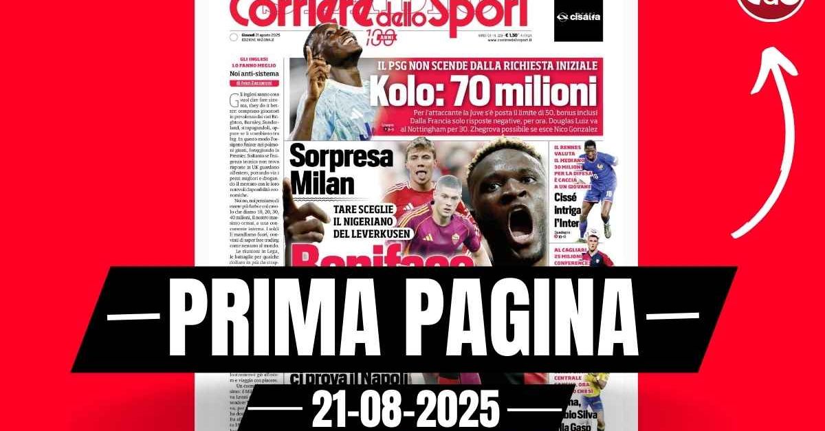 prima pagina corriere dello sport sorpresa milan tare sceglie boniface
