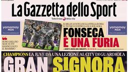PRIMA PAGINA GAZZETTA DELLO SPORT: “Gran Signora, la Juve dà una lezione al City di Guardiola”