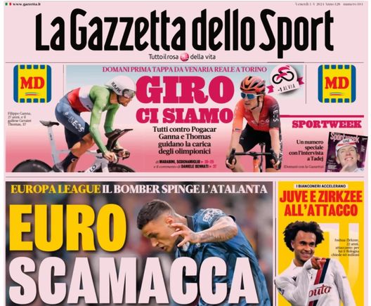 PRIMA PAGINA GAZZETTA DELLO SPORT OGGI: “EuroScamacca” Prima pagina gazzetta dello sport oggi