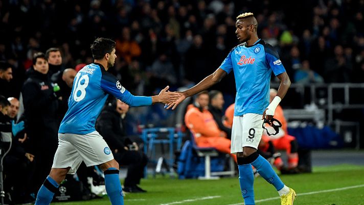 DIEGO ARMANDO MARADONA STADIUM, NAPOLI, ITALY - 2023/03/15: Giovanni Simeone of SSC Napoli substitutes Victor Osimhen
during the Champions League football match between SSC Napoli and Eintracht Frankfurt. Napoli won 3-0 over Eintracht and qualified for round of 8. (Photo by Andrea Staccioli/Insidefoto/LightRocket via Getty Images) osimhen simeone napoli