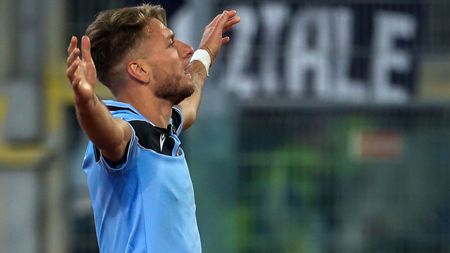 ROME, ITALY - JANUARY 11: Ciro Immobile of SS Lazio celebrates after scoring the first goal of his team during the Serie A match between SS Lazio and SSC Napoli at Stadio Olimpico on January 11, 2020 in Rome, Italy. (Photo by Giampiero Sposito/Getty Images)