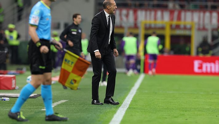 MILAN, ITALY - OCTOBER 19:  Head coach of AC Milan Massimiliano Allegri reacts during the Serie A match between AC Milan and ACF Fiorentina at Giuseppe Meazza Stadium on October 19, 2025 in Milan, Italy. (Photo by Claudio Villa/AC Milan via Getty Images)  Dario Marcolin: “Il Milan non ha bisogno di una rosa profonda, il Napoli docet...”